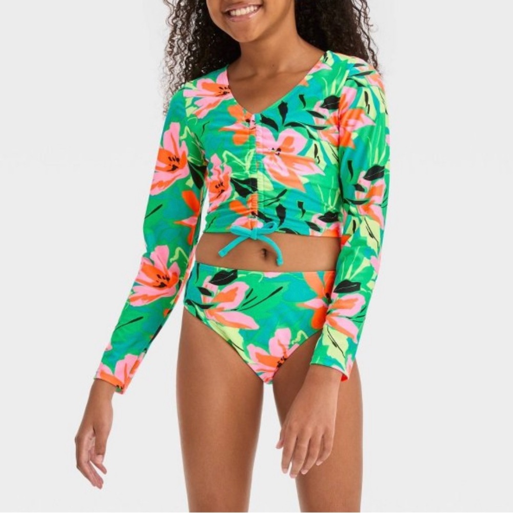 ART CLASS Abstract Blossoms Floral Printedâ Rash Guard Set